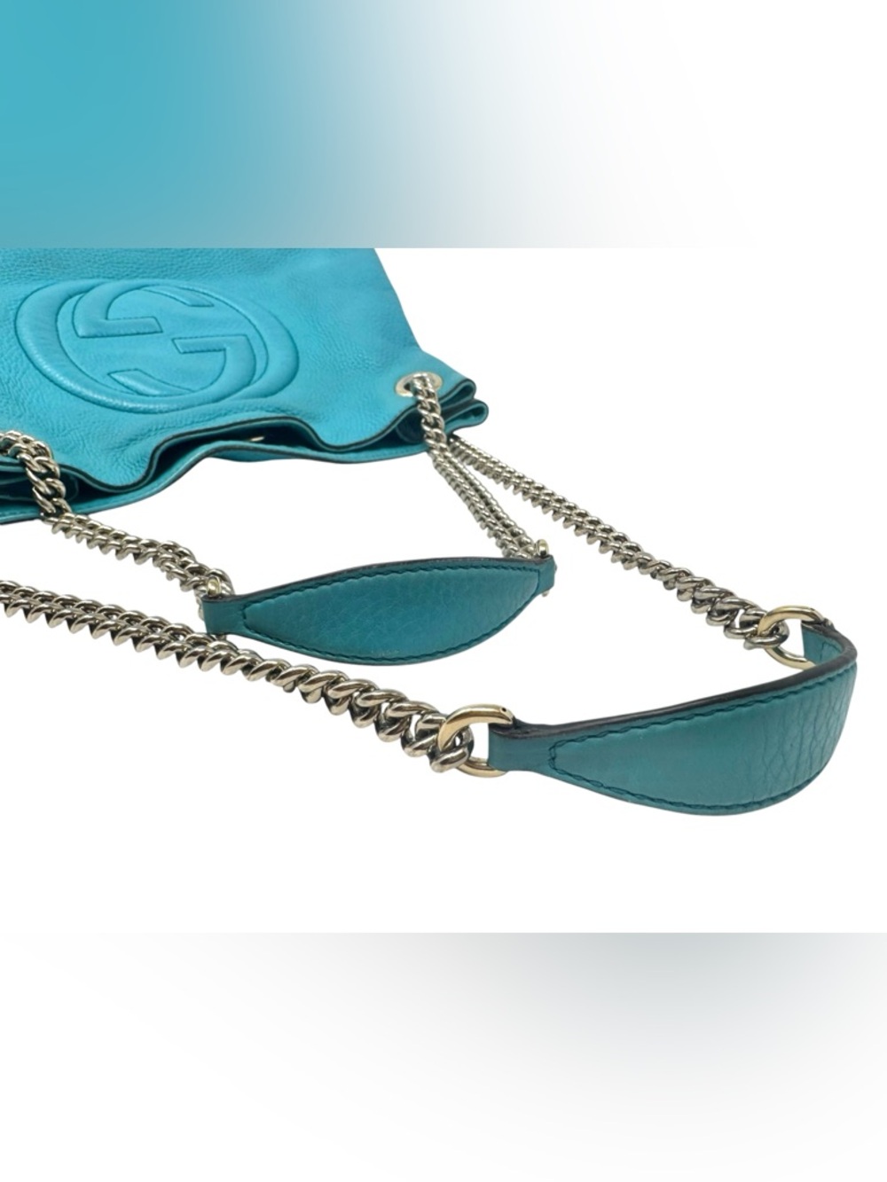 ❌SOLD❌ Gucci Teal Leather Soho Chain Shoulder Bag Medium - Picture 5 of 8